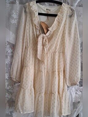Summery Dress Ivory With Gold Dot Design
